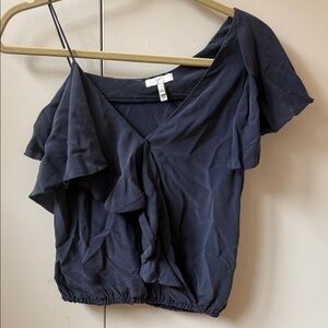 Joie 100% silk Dark Blue Ruffle Blouse